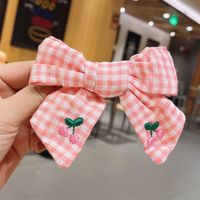 Wholesale Accessories Embroidery Fruit Cherry Bow Checkered Hairpin Nihaojewelry sku image 1