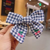 Wholesale Accessories Embroidery Fruit Cherry Bow Checkered Hairpin Nihaojewelry sku image 2