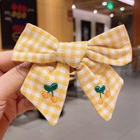 Wholesale Accessories Embroidery Fruit Cherry Bow Checkered Hairpin Nihaojewelry sku image 5