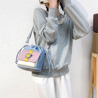 Wholesale Simple Color Matching Drawstring Messenger Canvas Bucket Bag Nihaojewelry main image 2