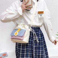 Wholesale Simple Color Matching Drawstring Messenger Canvas Bucket Bag Nihaojewelry main image 4