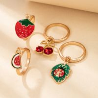 Nihaojewelry Wholesale Jewelry New Cherry Watermelon Strawberry Ladybug Oil Drip Ring 4-piece Set main image 1