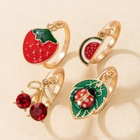 Nihaojewelry Wholesale Jewelry New Cherry Watermelon Strawberry Ladybug Oil Drip Ring 4-piece Set main image 3