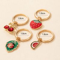 Nihaojewelry Wholesale Jewelry New Cherry Watermelon Strawberry Ladybug Oil Drip Ring 4-piece Set main image 5