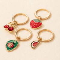 Nihaojewelry Wholesale Jewelry New Cherry Watermelon Strawberry Ladybug Oil Drip Ring 4-piece Set sku image 1