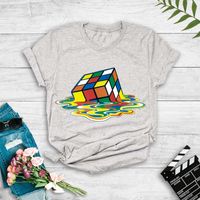 Vente En Gros T-shirt Imprimé Rubik&#39;s Cube À Fusion Colorée Et Simple Nihaojewelry main image 4