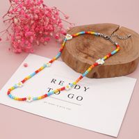 21 Glass Beads Handmade Beaded Stainless Steel Lobster Clasp Rainbow Little Daisy Necklace Women's Simple Clavicle Necklace main image 4