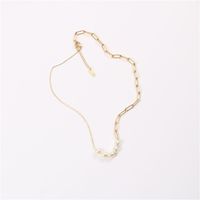 Wholesale Jewelry Fashion Pearl Chain Stitching Asymmetrical Titanium Steel Necklace Nihaojewelry main image 3