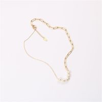 Wholesale Jewelry Fashion Pearl Chain Stitching Asymmetrical Titanium Steel Necklace Nihaojewelry main image 4