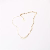 Wholesale Jewelry Fashion Pearl Chain Stitching Asymmetrical Titanium Steel Necklace Nihaojewelry main image 5