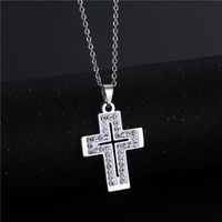 Wholesale Jewelry Simple Cross Inlaid Diamond Stainless Steel Necklace Nihaojewelry main image 3