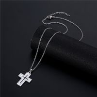 Wholesale Jewelry Simple Cross Inlaid Diamond Stainless Steel Necklace Nihaojewelry main image 5