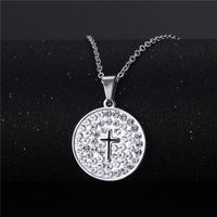 الجملة مجوهرات بسيطة الجوف الصليب جولة قلادة الفولاذ المقاوم للصدأ قلادة Nihaojewelry main image 1