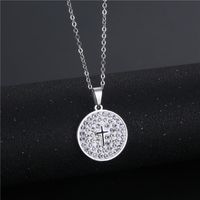 Wholesale Jewelry Simple Hollow Cross Round Pendant Stainless Steel Necklace Nihaojewelry main image 3
