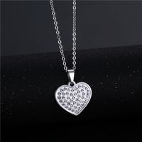 Großhandel Schmuck Einfache Herzförmige Eingelegte Diamantanhänger Edelstahlhalskette Nihaojewelry main image 3