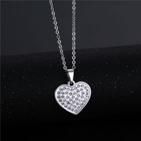 Wholesale Jewelry Simple Heart-shaped Inlaid Diamond Pendant Stainless Steel Necklace Nihaojewelry main image 3