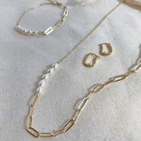 Wholesale Jewelry Fashion Pearl Chain Stitching Asymmetrical Titanium Steel Necklace Nihaojewelry sku image 1