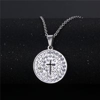 Wholesale Jewelry Simple Hollow Cross Round Pendant Stainless Steel Necklace Nihaojewelry sku image 1