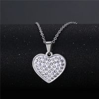 Wholesale Jewelry Simple Heart-shaped Inlaid Diamond Pendant Stainless Steel Necklace Nihaojewelry sku image 1