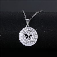 Wholesale Jewelry Simple Hollow Butterfly Round Pendant Stainless Steel Necklace Nihaojewelry sku image 1
