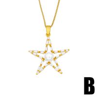 Nihaojewelry Wholesale Jewelry Zircon Pearl Five-pointed Star Pendent Copper Necklace sku image 2