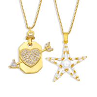 Nihaojewelry Wholesale Jewelry Zircon Pearl Five-pointed Star Pendent Copper Necklace main image 2