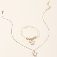 Nihaojewelry Wholesale Jewelry Inlaid Pearl Crown Pendant Bracelet Necklace Set main image 3