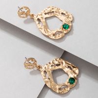 Nihaojewelry Wholesale Jewelry Retro Golden Geometric Round Green Rhinestone Earrings main image 2