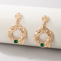 Nihaojewelry Wholesale Jewelry Retro Golden Geometric Round Green Rhinestone Earrings main image 5