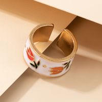 Nihaojewelry Wholesale Jewelry Simple Gold Edging White Dripping Orange Flower Ring main image 2
