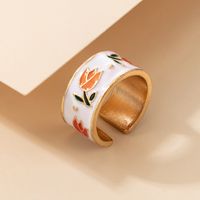Nihaojewelry Wholesale Jewelry Simple Gold Edging White Dripping Orange Flower Ring main image 5