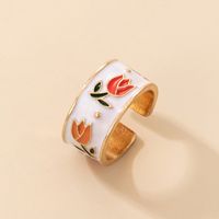 Nihaojewelry Großhandel Schmuck Einfacher Goldrand Weiß Tropfender Orangefarbener Blumenring sku image 1