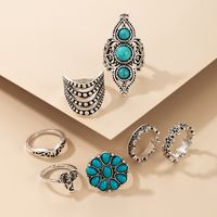 Nihaojewelry Wholesale Jewelry Bohemian Flower Geometric Alloy Turquoise Ring 7-piece Set main image 5