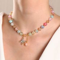 Wholesale Jewelry Transparent Color Beaded Butterfly Pendant Necklace Nihaojewelry main image 2