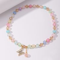Wholesale Jewelry Transparent Color Beaded Butterfly Pendant Necklace Nihaojewelry main image 3