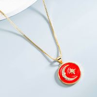 Wholesale Jewelry Copper Dripping Oil  Star Moon Round Necklace Nihaojewelry sku image 1