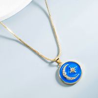 Wholesale Jewelry Copper Dripping Oil  Star Moon Round Necklace Nihaojewelry sku image 2