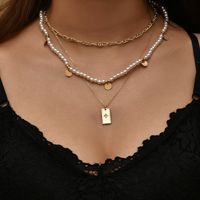 Nihaojewelry Wholesale Jewelry Korean Pearl Square Pendant Multi-layer Necklace sku image 1