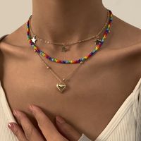 Wholesale Jewelry Bohemian Geometric Heart Bead Star Pendant Multi-layer Copper Necklace Nihaojewelry main image 4
