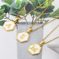 Titanium Steel 18K Gold Plated Simple Style Plating Inlaid Shell Letter Shell Necklace main image 3