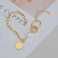 Nihaojewelry Bijoux En Gros Simple Étiquette Ronde Bracelet En Acier Titane Perle main image 1