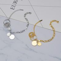 Nihaojewelry Bijoux En Gros Simple Étiquette Ronde Bracelet En Acier Titane Perle main image 5