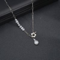 Wholesale Jewelry Simple Geometric Pearl Titanium Steel Necklace Nihaojewelry sku image 1