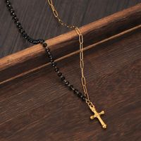 Großhandel Schmuck Schwarze Reisperle Edelstahl Kreuz Halskette Nihaojewelry sku image 2