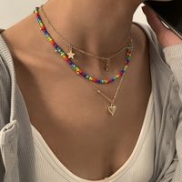 Wholesale Jewelry Bohemian Geometric Heart Bead Star Pendant Multi-layer Copper Necklace Nihaojewelry sku image 1