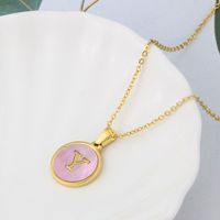 Titanium Steel 18K Gold Plated Simple Style Plating Inlaid Shell Letter Shell Necklace sku image 25