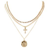 Wholesale Jewelry Retro Cross Coin Pendant Multilayer Necklace Nihaojewelry sku image 1