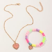 Nihaojewelry Wholesale Jewelry Korean Candy Color Beaded Heart Pendant Children's Bracelet Necklace Set main image 5