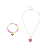 Nihaojewelry Wholesale Jewelry Korean Candy Color Beaded Heart Pendant Children's Bracelet Necklace Set main image 8