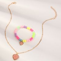 Nihaojewelry Wholesale Jewelry Korean Candy Color Beaded Heart Pendant Children's Bracelet Necklace Set sku image 1